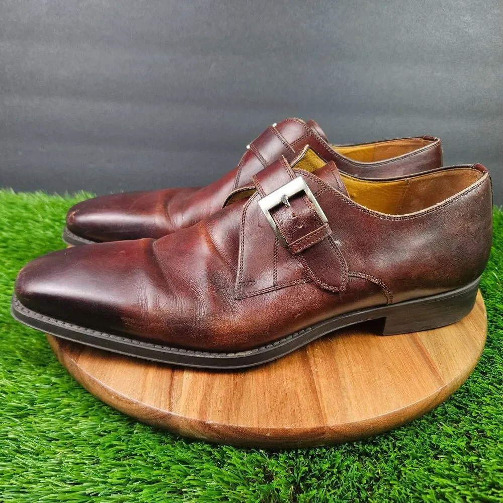 Magnanni Mens Cognac Leather Marco Single Monk Strap Dress Shoes 18398 Size 11.5